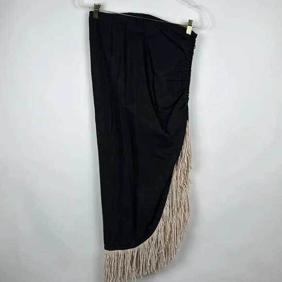 JBQ Just Be Queen Mallorca Linen Fringe Trim Skirt in Black Size Large - Picture 4 of 11
